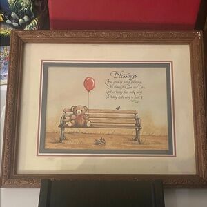 Framed 'Blessings' Teddy Bear Wall Art in Brown Ornate Frame